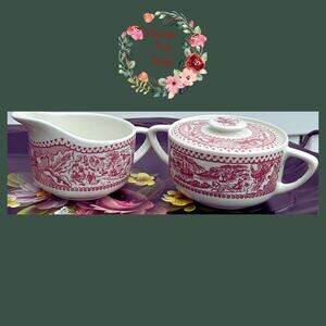 Cream and Sugar Bowl Set Memory Lane Pink/White Wedding Mom Gift Royal China